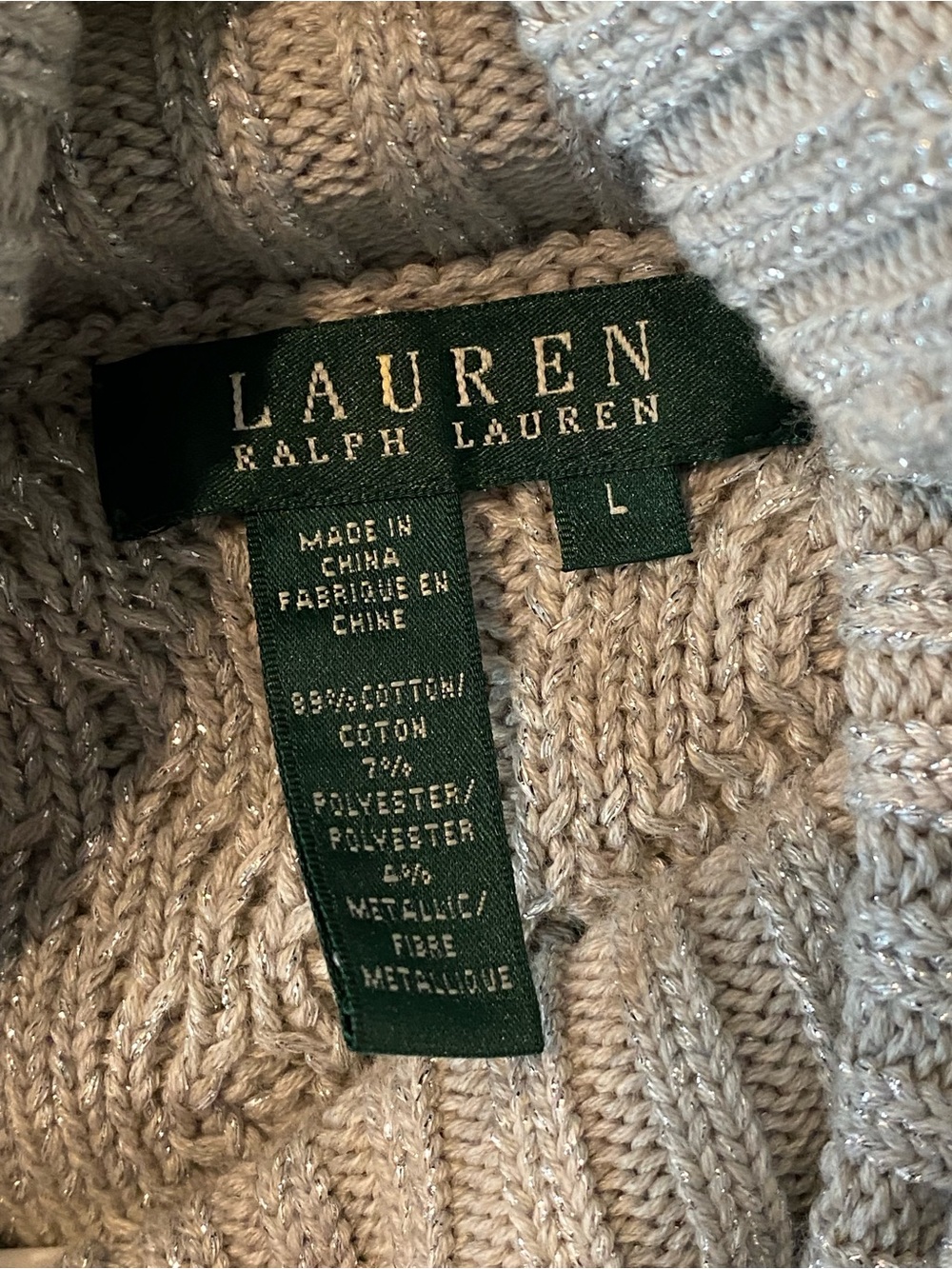 NWT Ralph Lauren Metallic Cable Knit Turtleneck Sweater L - Picture 2 of 9